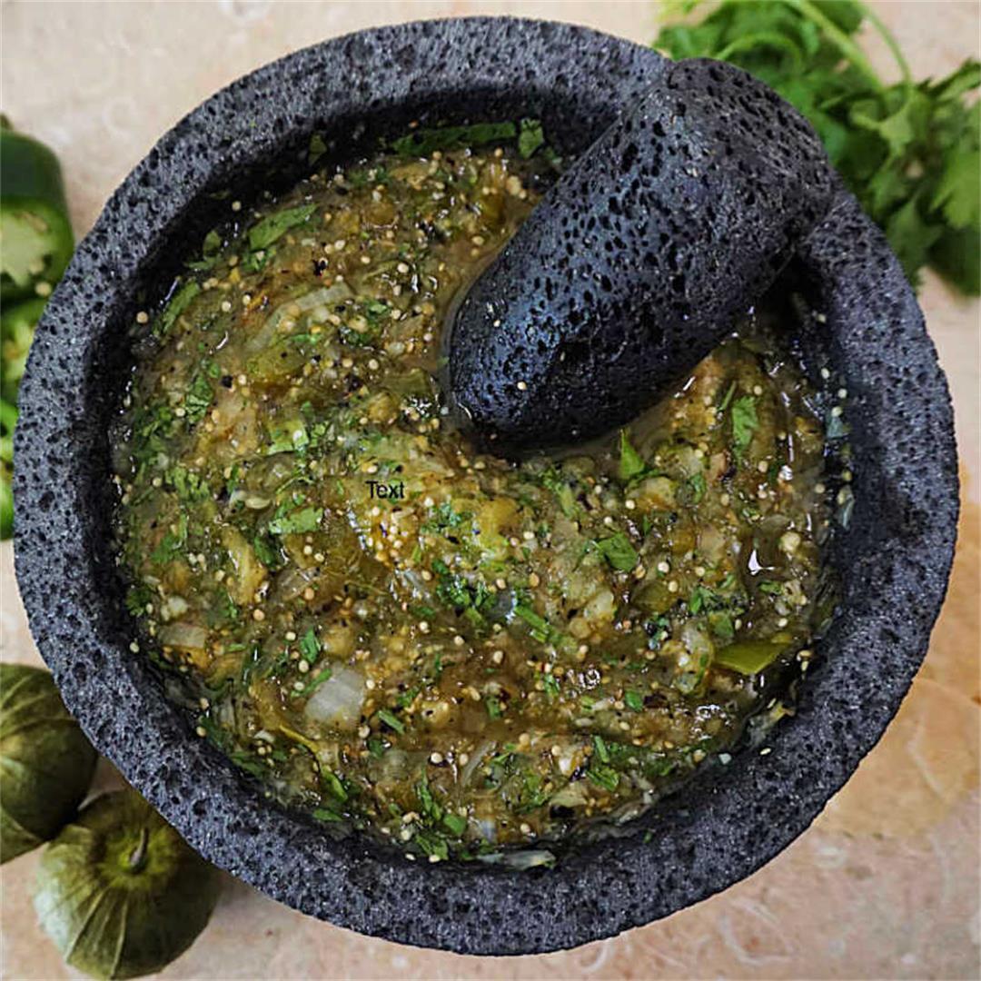 Spicy Molcajete Salsa Verde with Tomatillos
