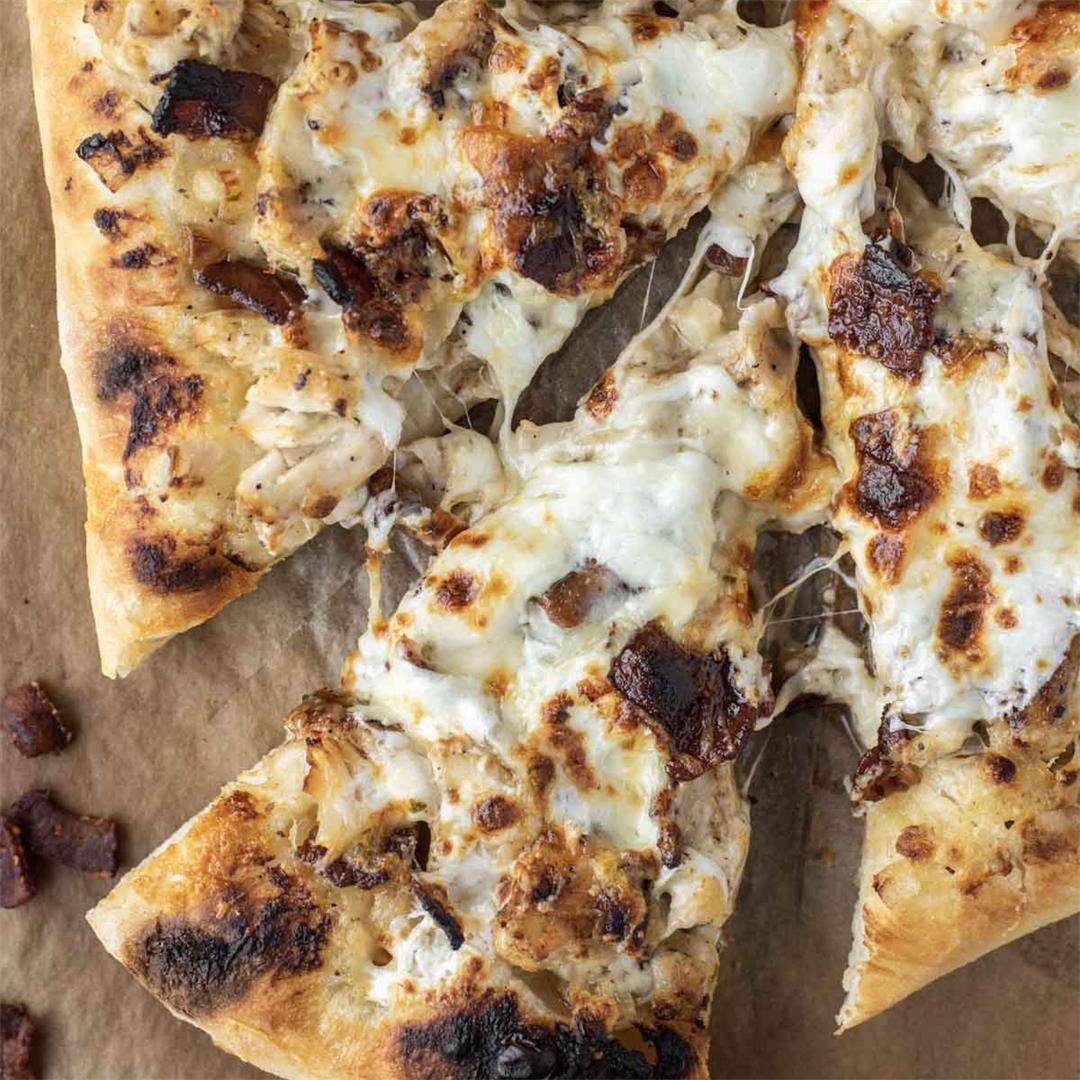 Chicken and Bacon Pizza with Garlic Cream Sauce