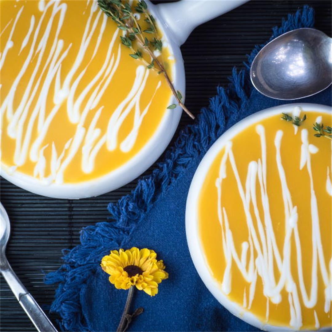 Pumpkin Cream Soup with Orange & Drizzled Yogurt Dressing
