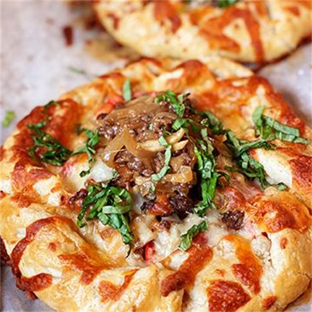 Wagyu Hot Italian Sausage, Tomato, and Cheese Galette