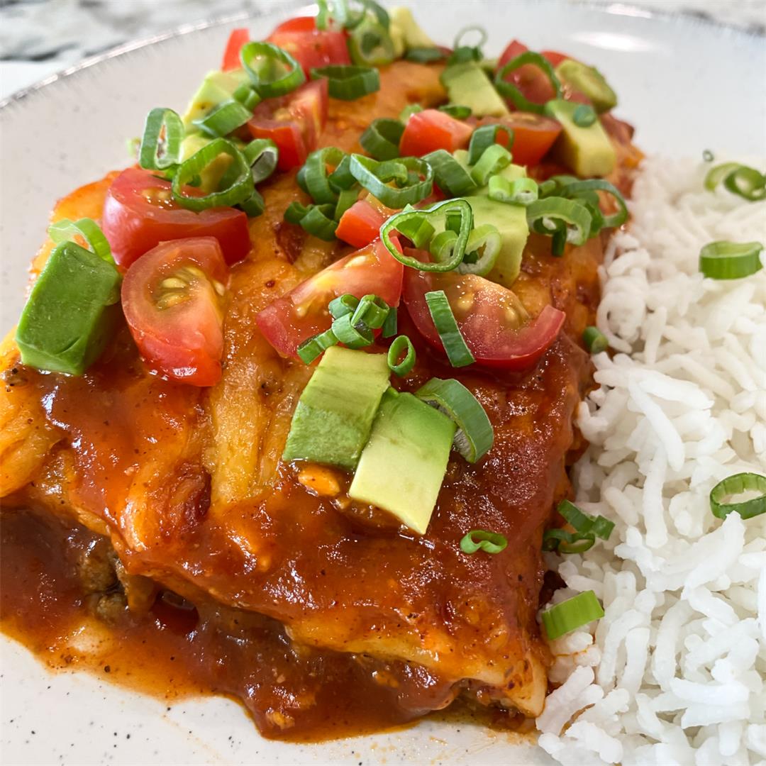 Easy Ground Beef Enchiladas with Red Sauce