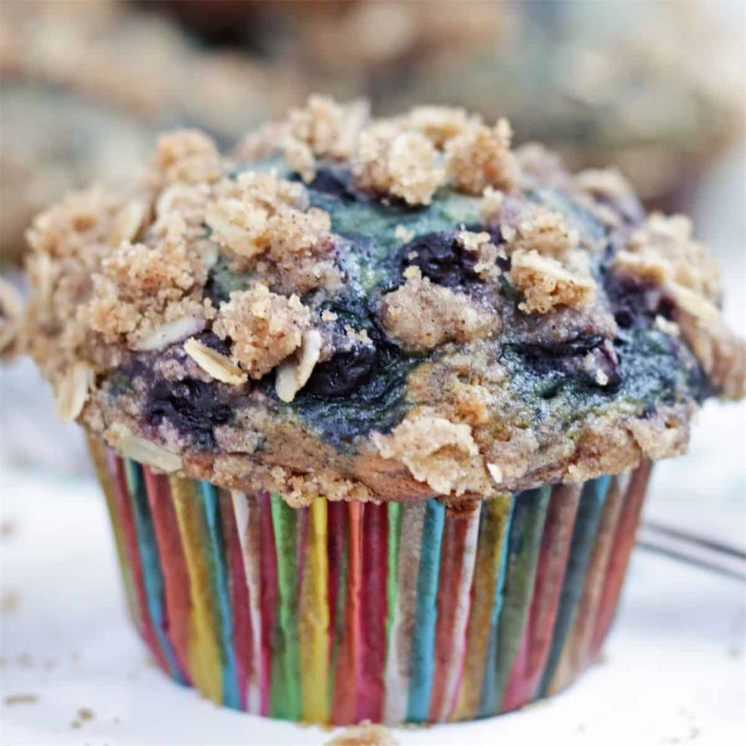 Vegan Banana Blueberry Crumb Muffin