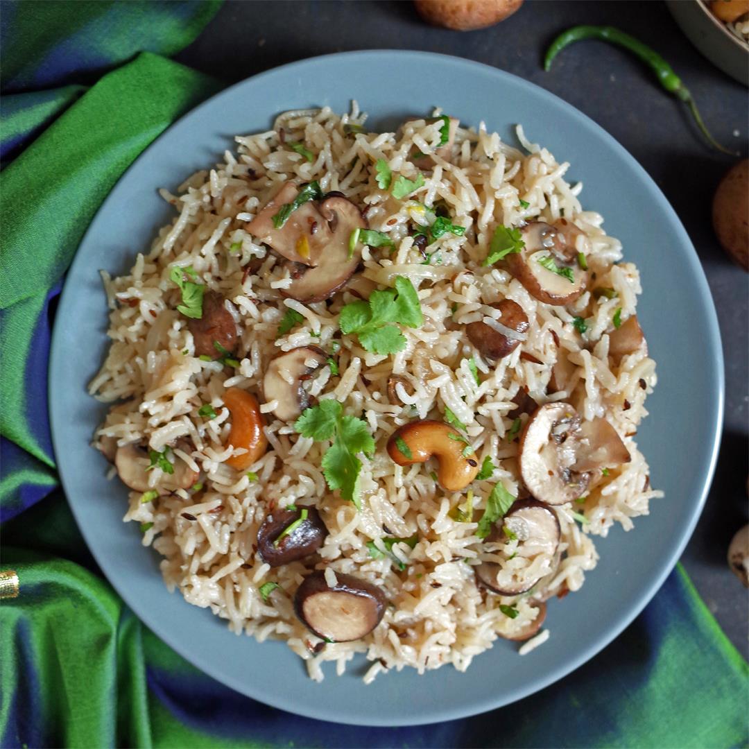 Chestnut Mushroom Pulao - Fragrant Indian Rice, GF & Vegetarian