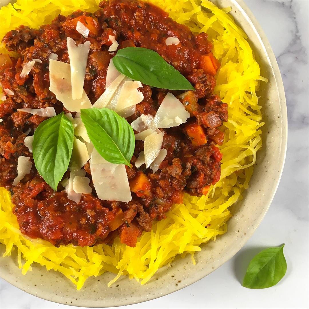 Air Fryer Spaghetti Squash with Easy Bolognese Sauce