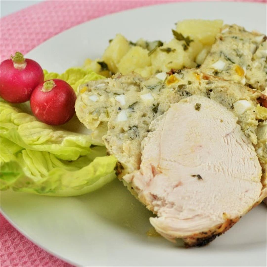 Best Baked Stuffed Whole Chicken Recipe-With Bread and Eggs