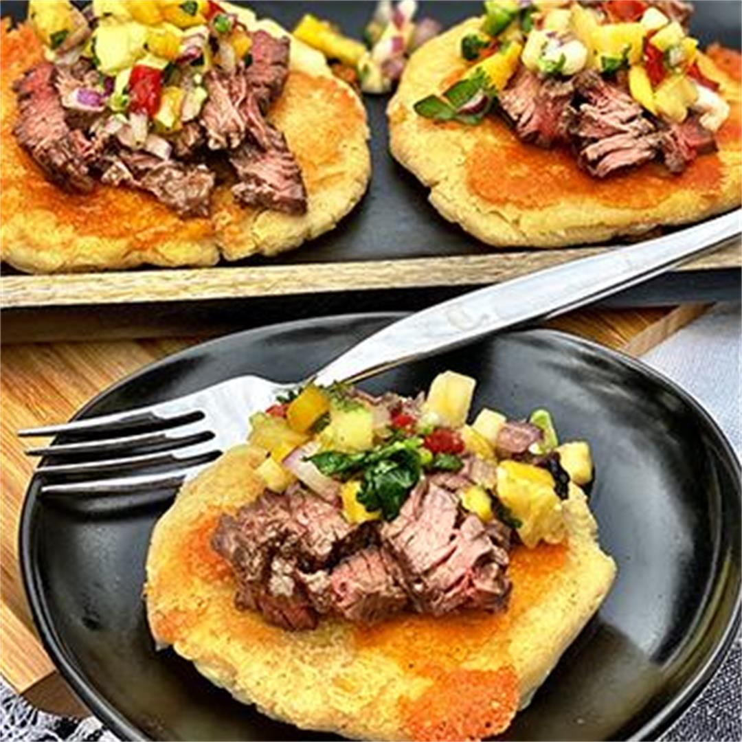 Fullblood Wagyu Top Round Steak with Salsa and Cheese Pupusas
