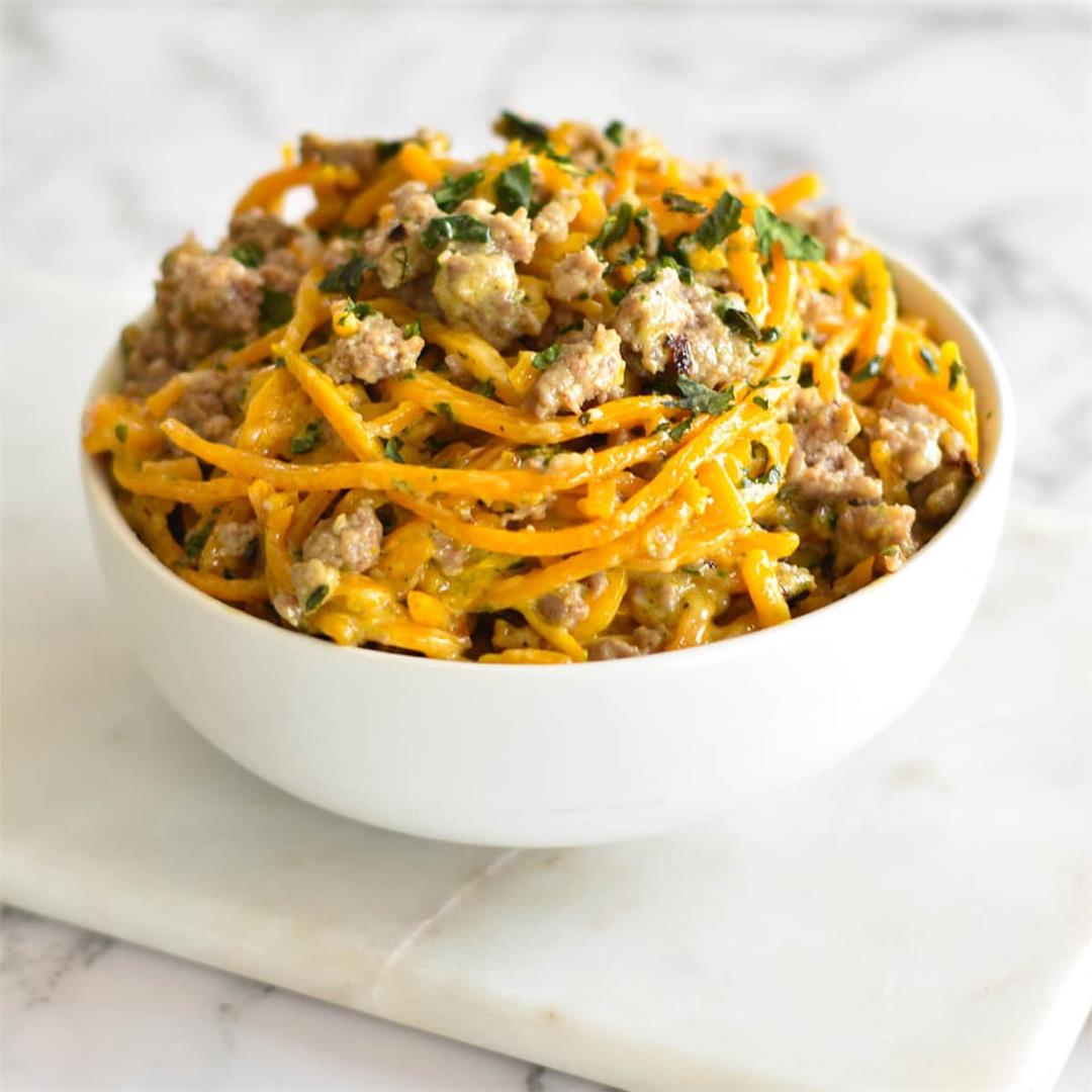 Creamy Butternut Squash Noodles with Sausage and Basil