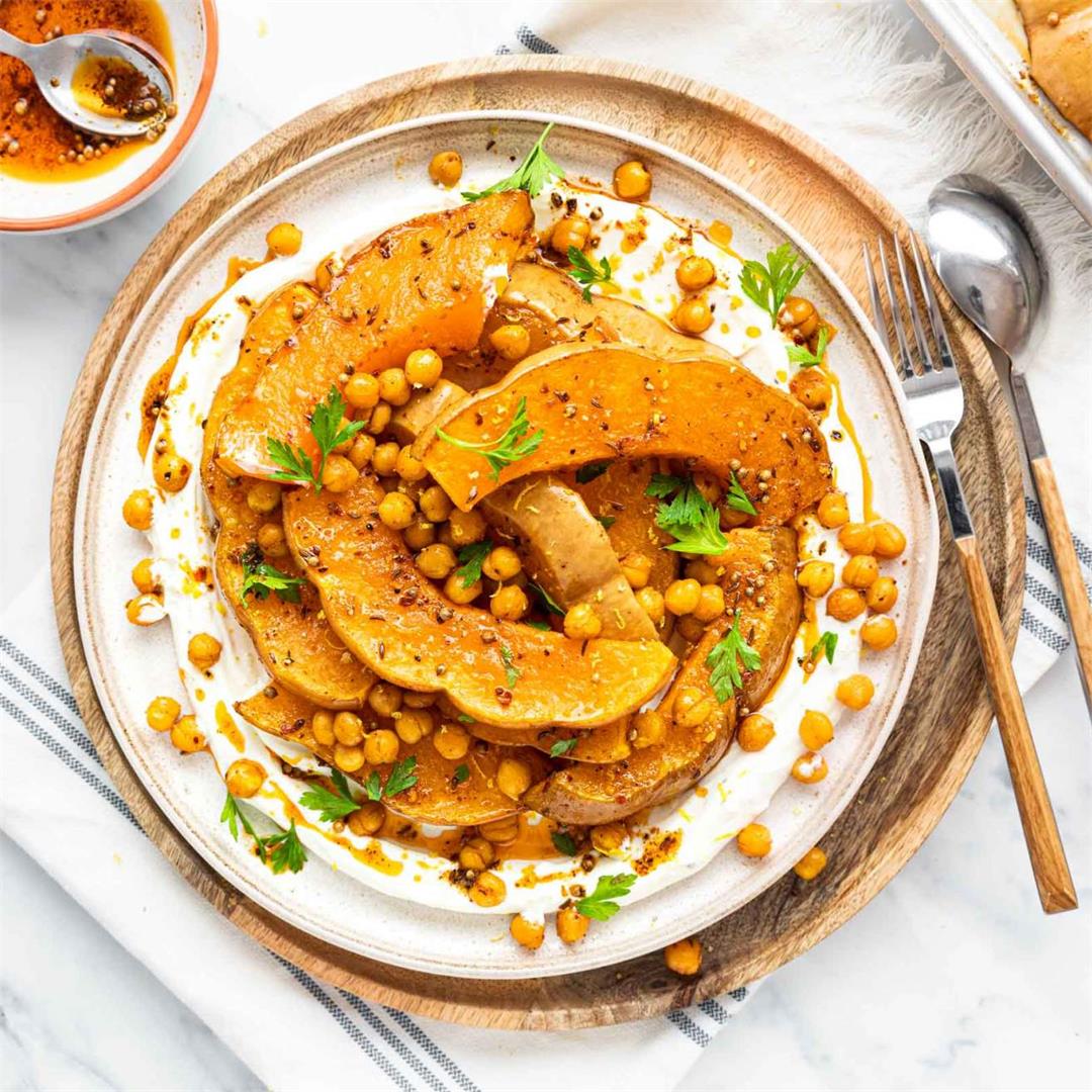Oven Roasted Squash with Chickpeas and Yogurt