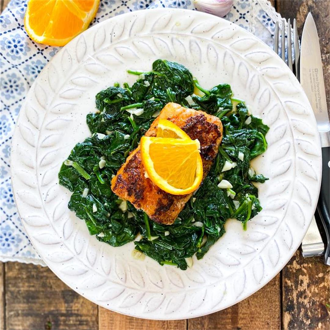 One of Sevillas Best Dishes | Orange Cod with Sautéed Spinach