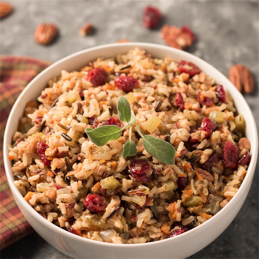 Holiday Wild Rice Pilaf with Cranberries and Pecans