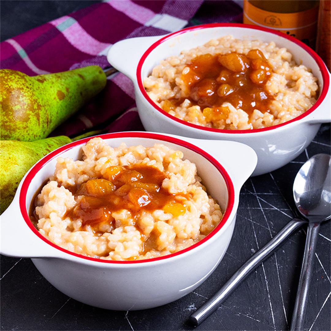 Salted Caramel Pear Rice Pudding {Dairy Free!}