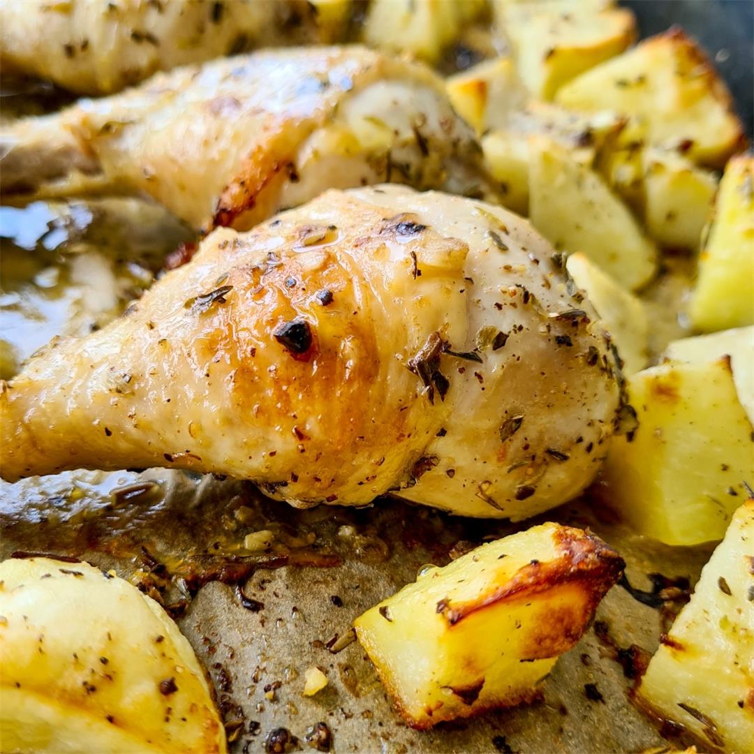 Greek-style chicken and potato bake