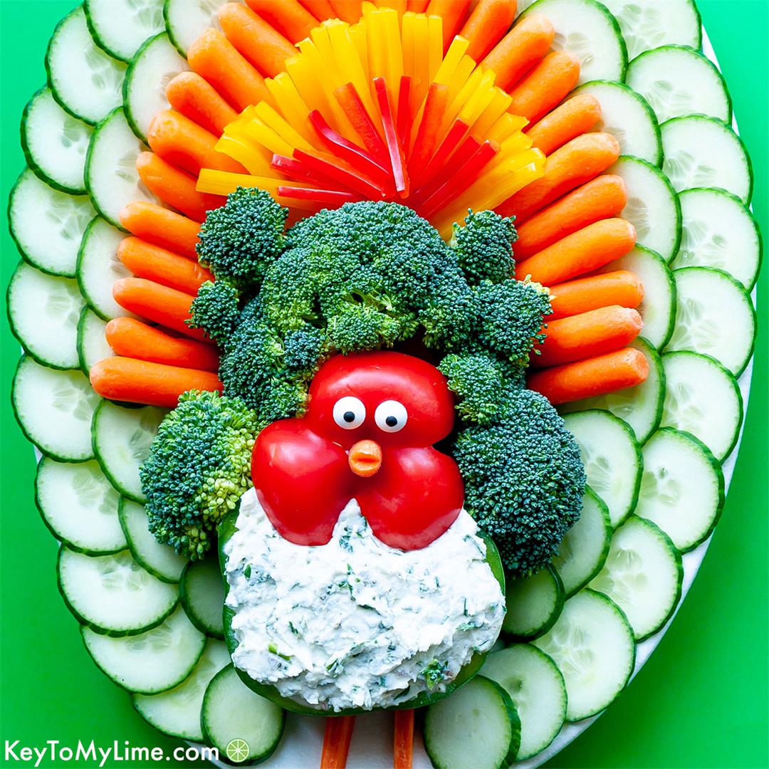 Turkey Veggie Tray with Cheese Ball Dip - Key To My Lime