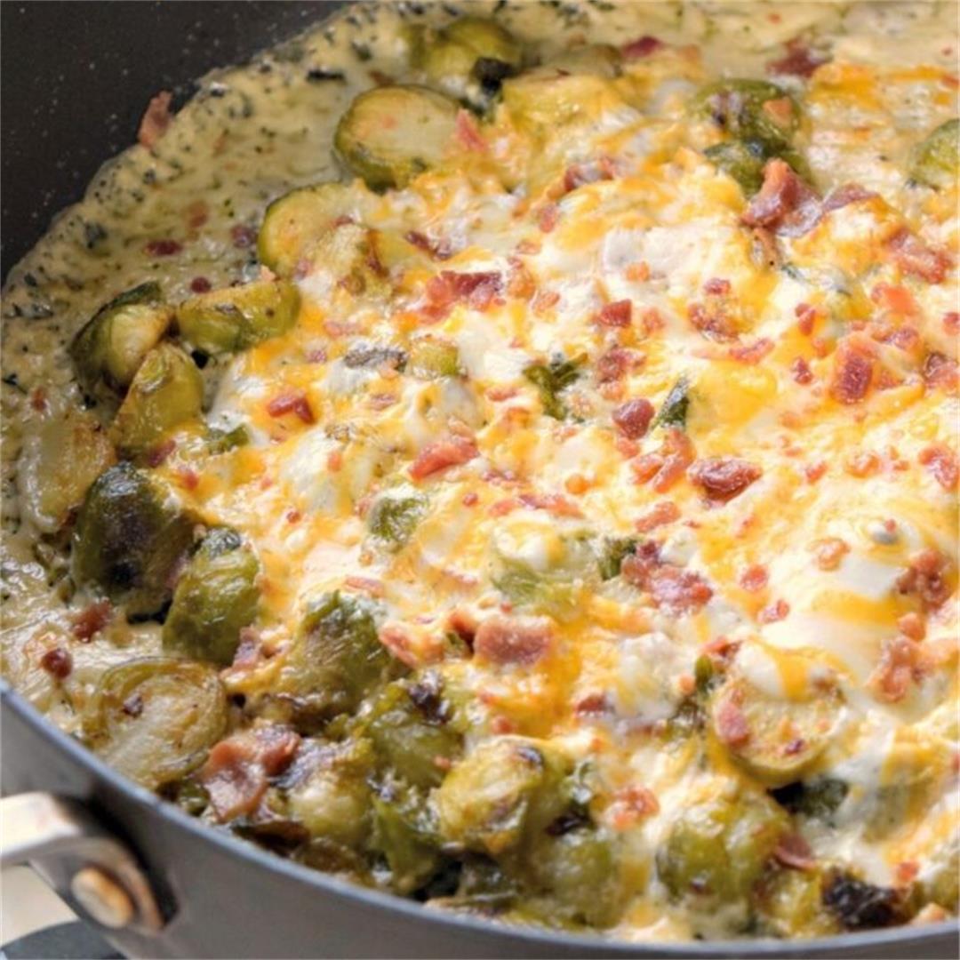 Creamy Cheesy Brussels Sprouts With Bacon