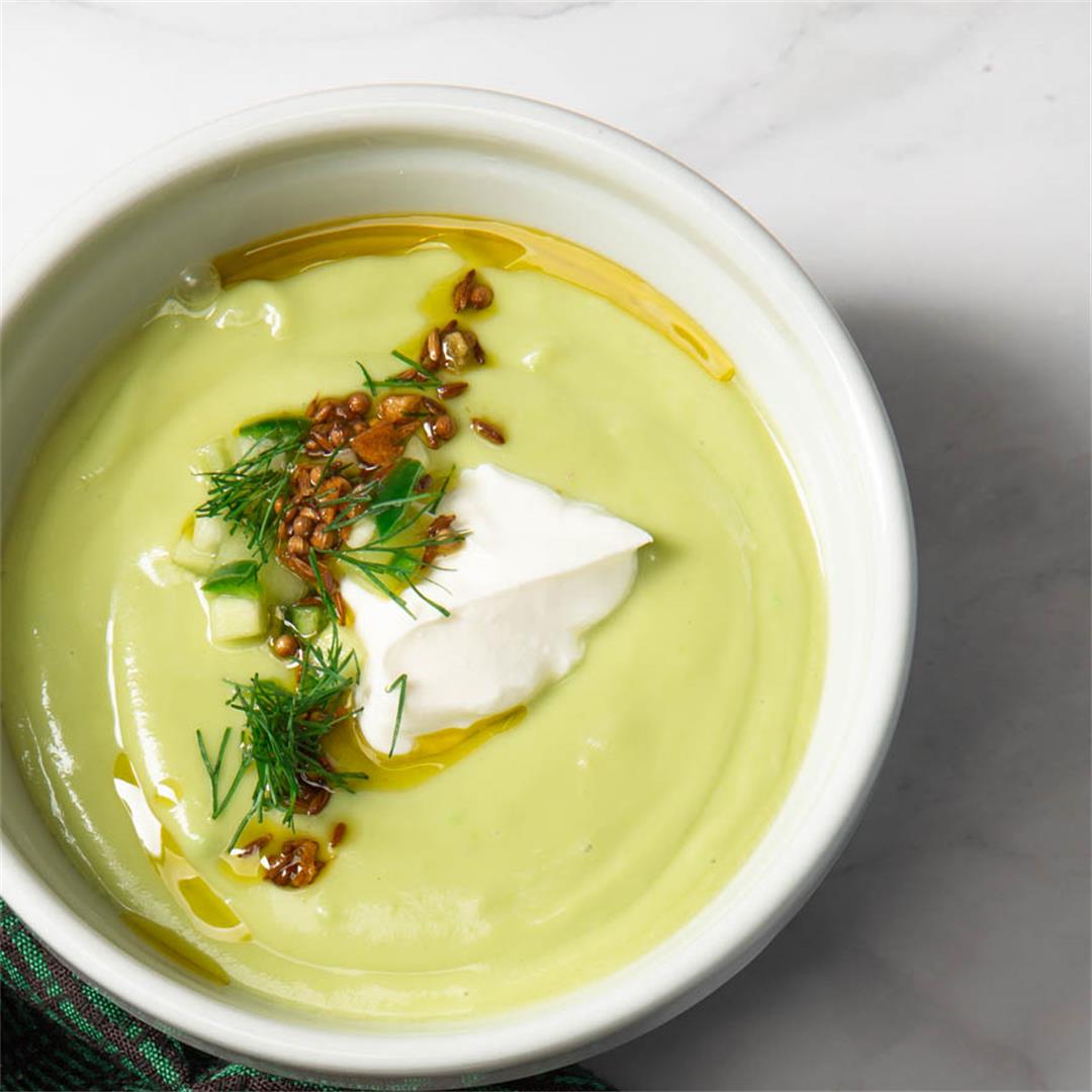 Chilled Avocado Soup With Crispy Garlic Oil