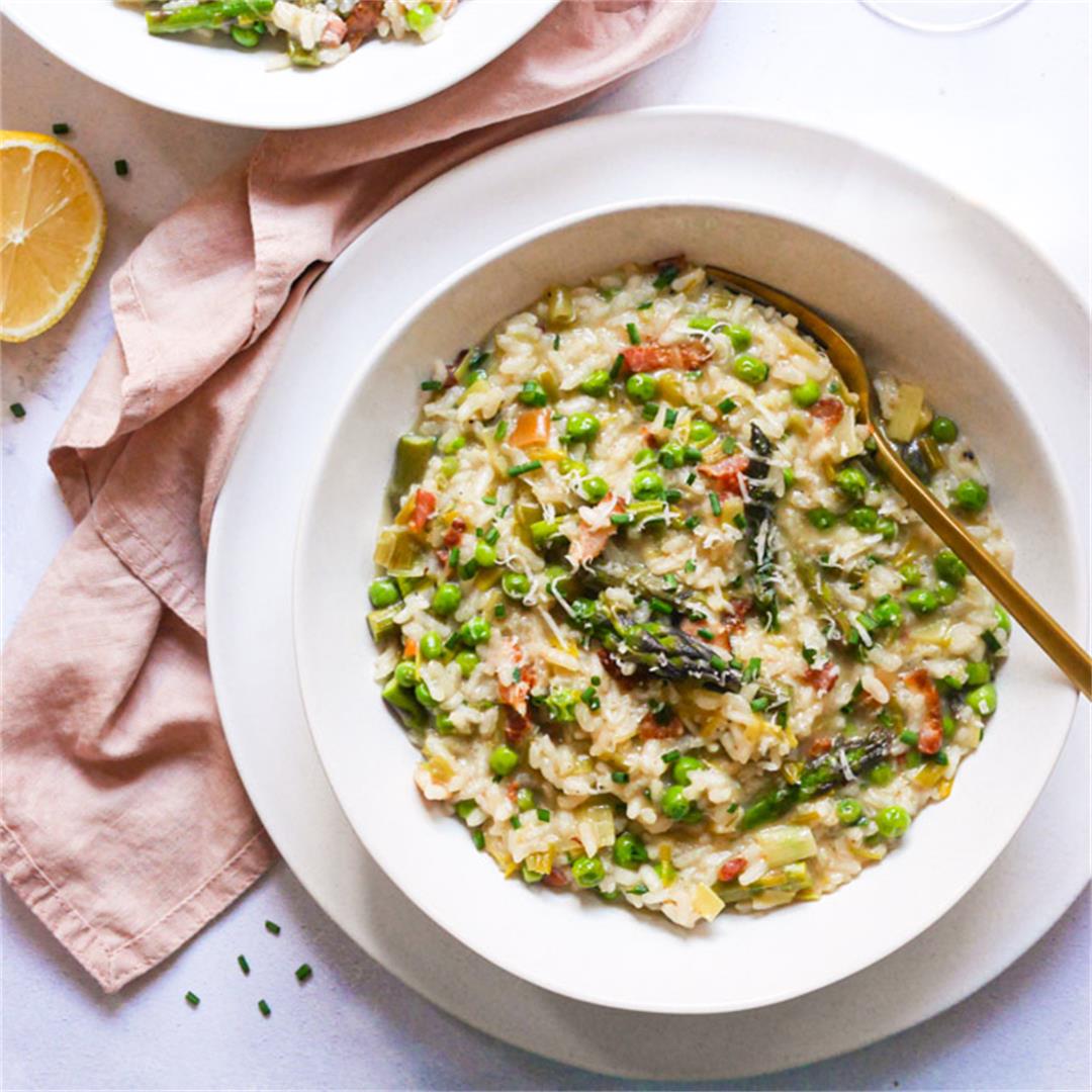 Pea & Asparagus Risotto with Bacon