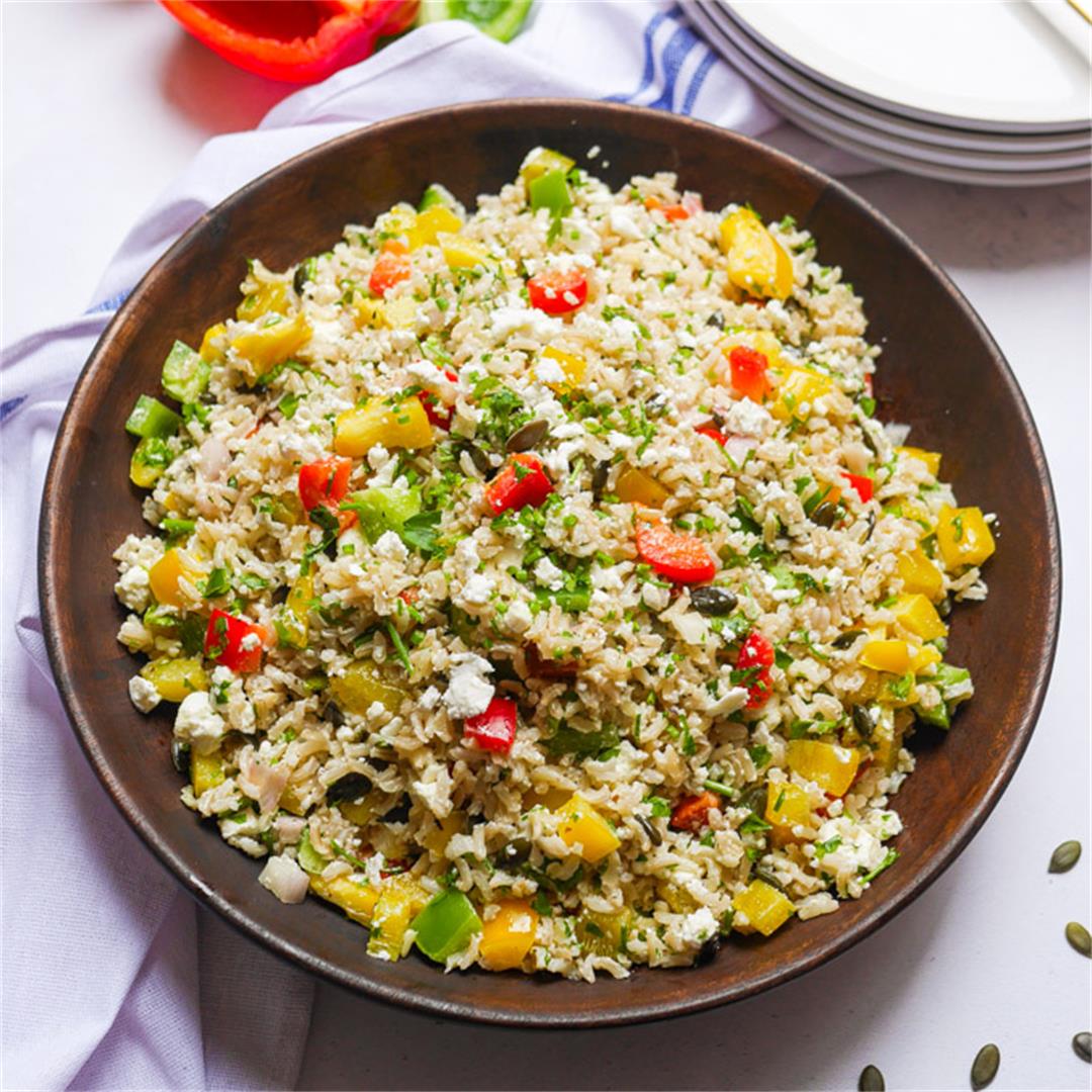 Easy Bell Pepper Rice Salad with Feta