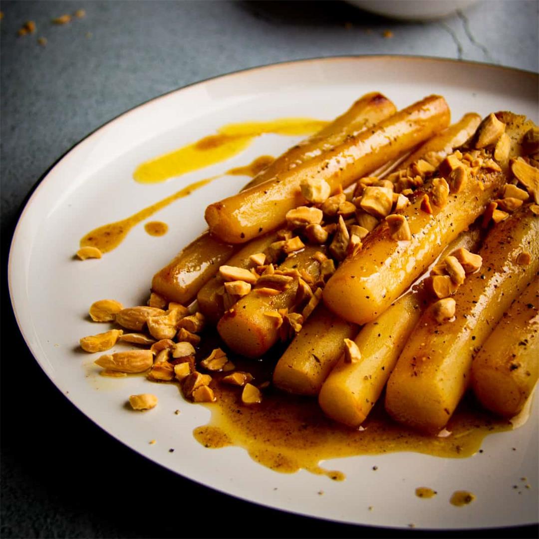 Black Salsify with Toasted Almonds, Honey and Black Pepper