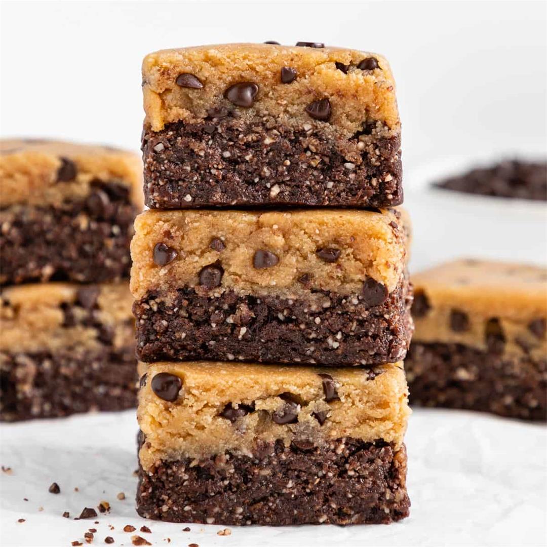 No Bake Cookie Dough Brownies (Healthy, Vegan, Gluten-Free)