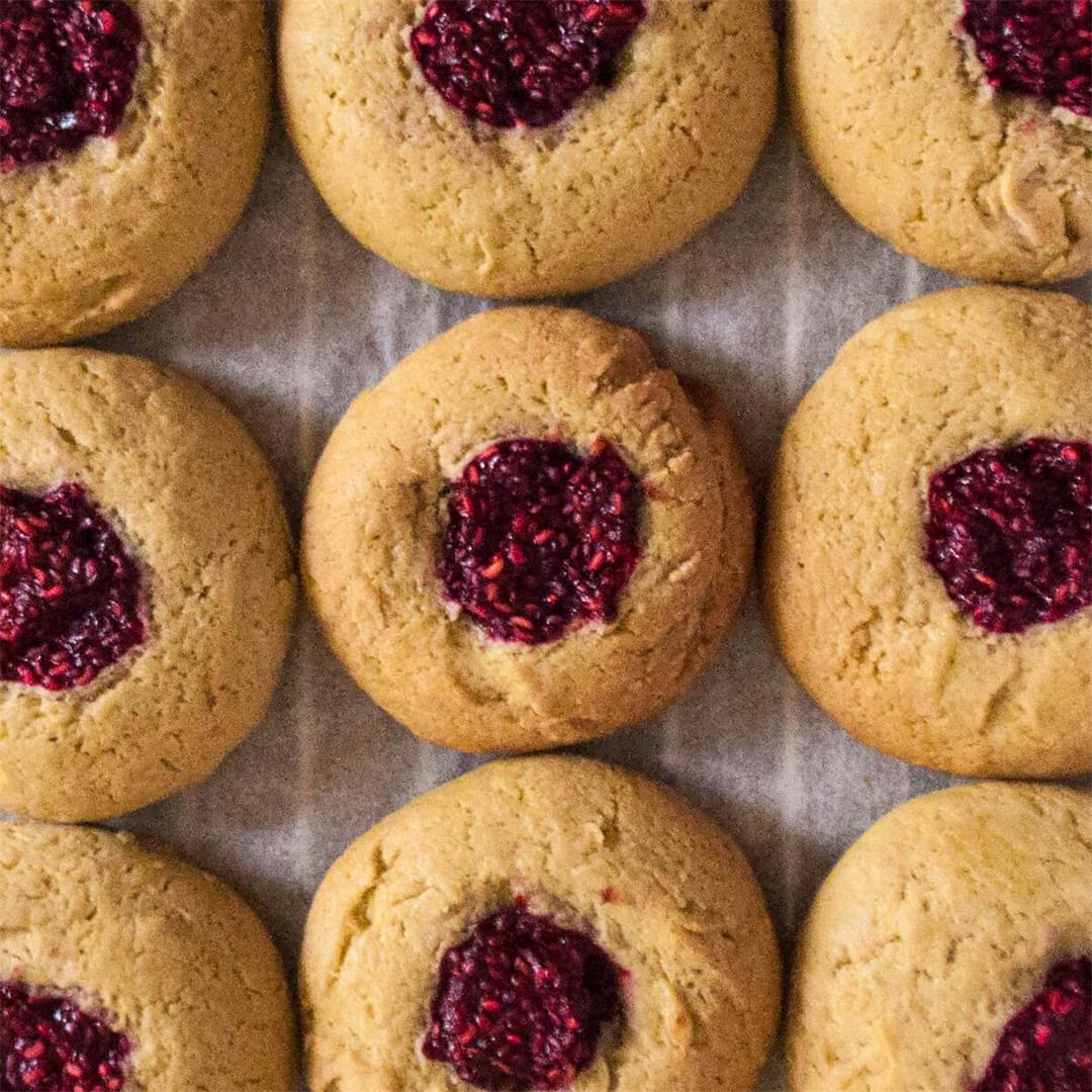 Matcha Raspberry Thumbprint Cookies