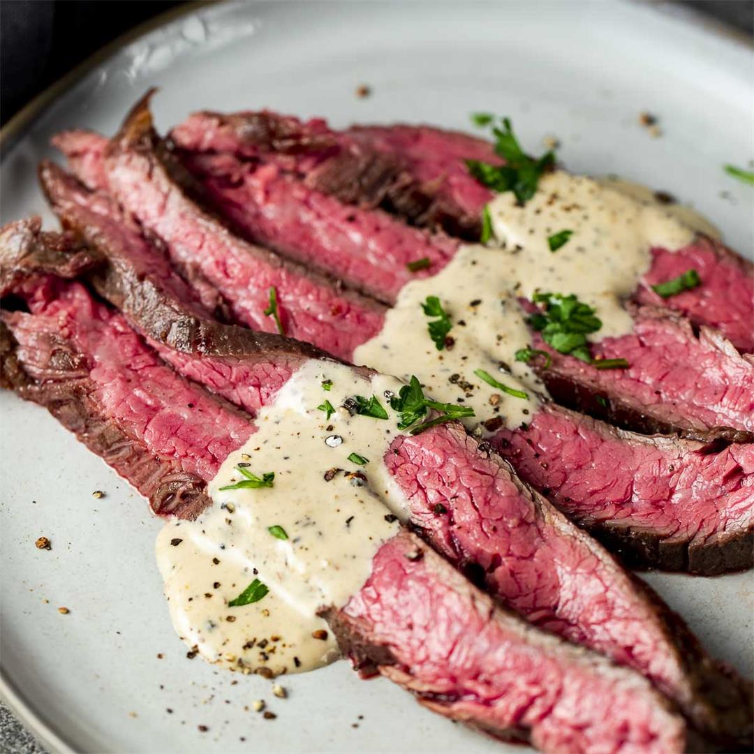 Sous Vide Flank Steak With Creamy Peppercorn Sauce