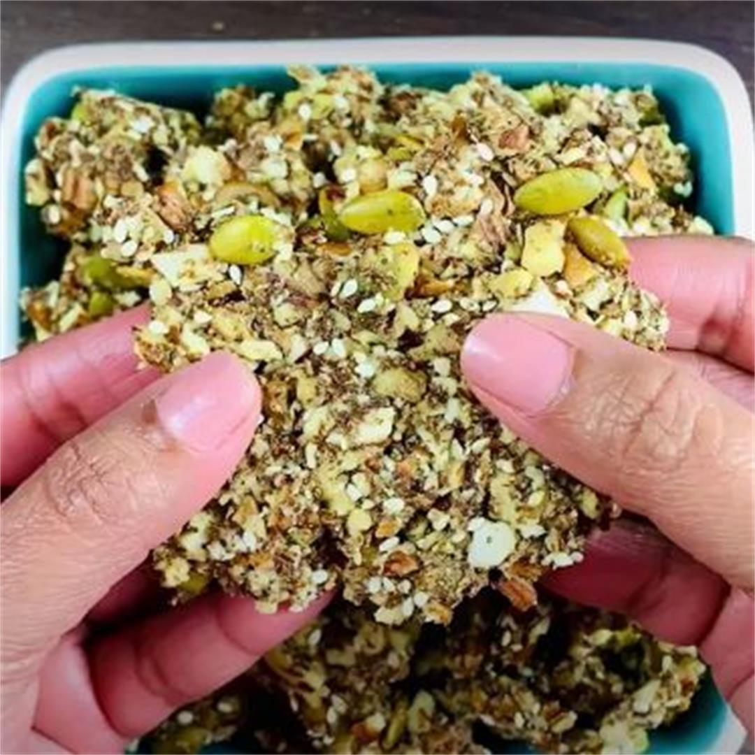 Keto granola made without oats is super crunchy and sugar free