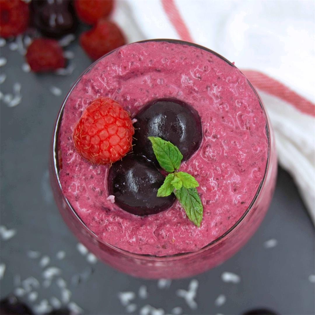 Beet and Sweet Cherry Chia Pudding with Coconut Milk (Paleo / V