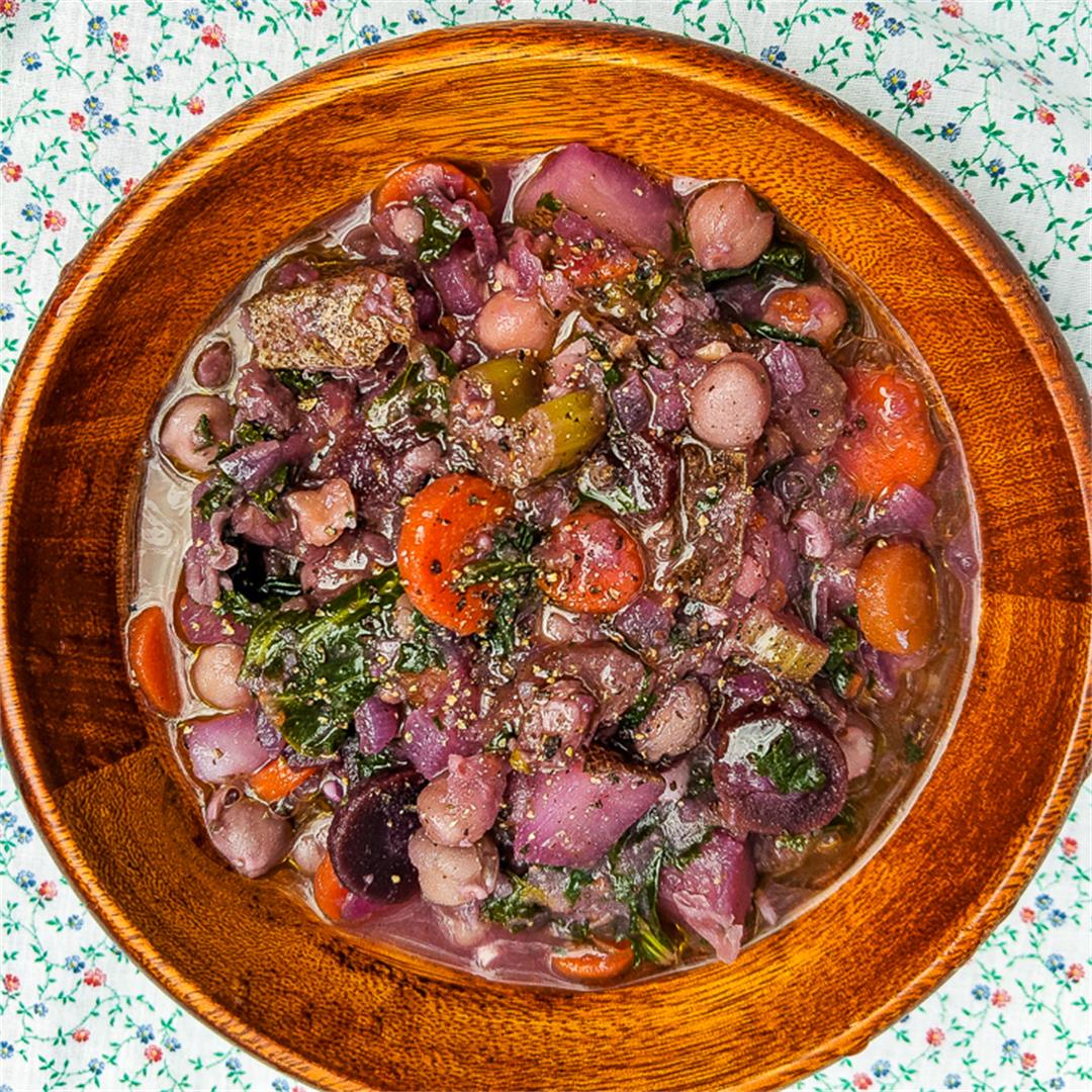 Vegan Purple Winter Soup with Kale and Chickpeas