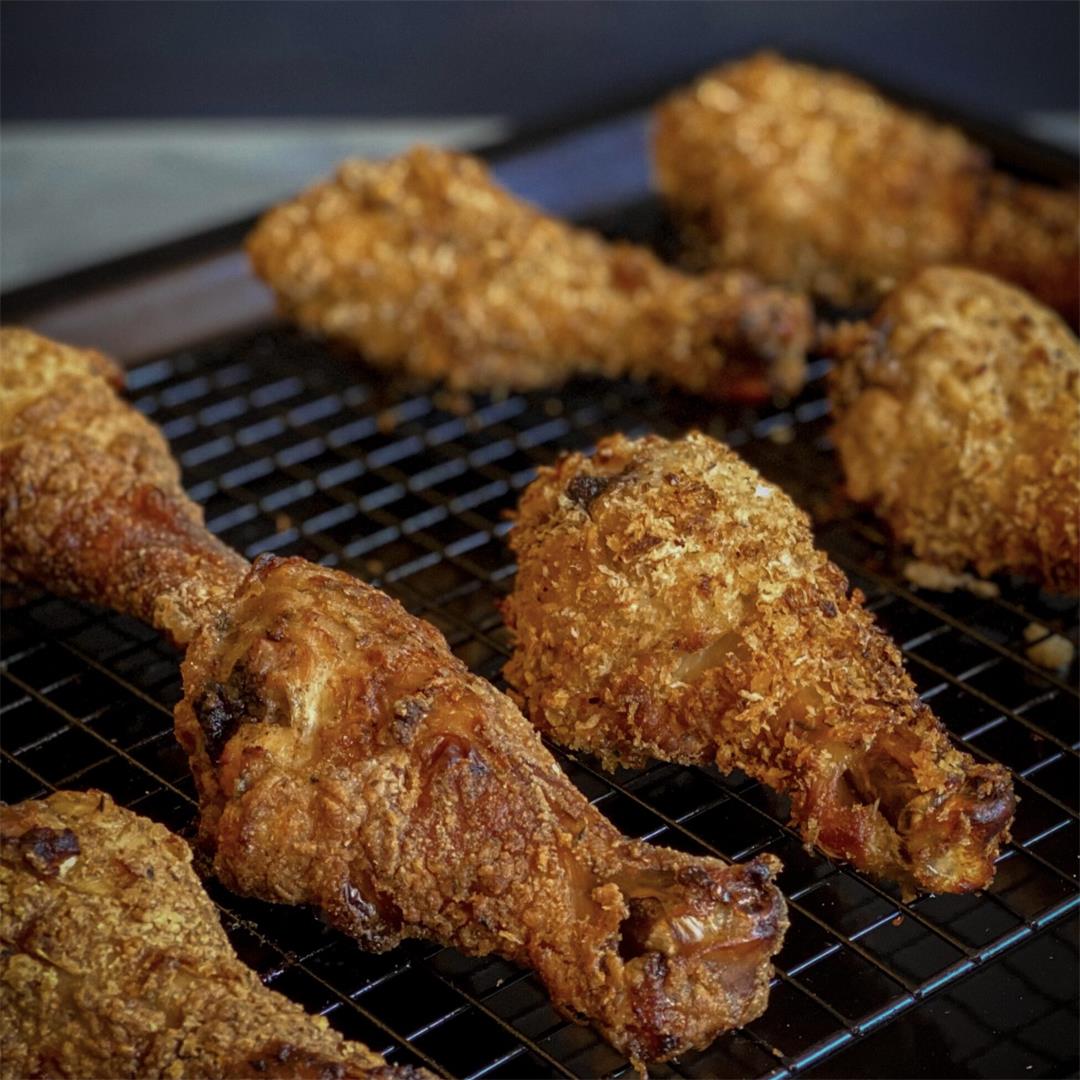 The Crunchiest Oven Fried Chicken Drumsticks (with two differen