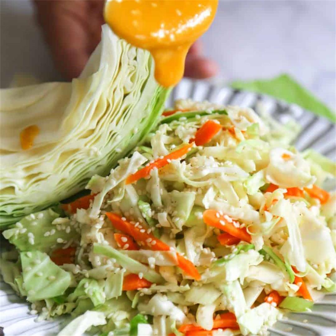 Detox Cabbage and Carrot Salad with Ginger Miso Dressing