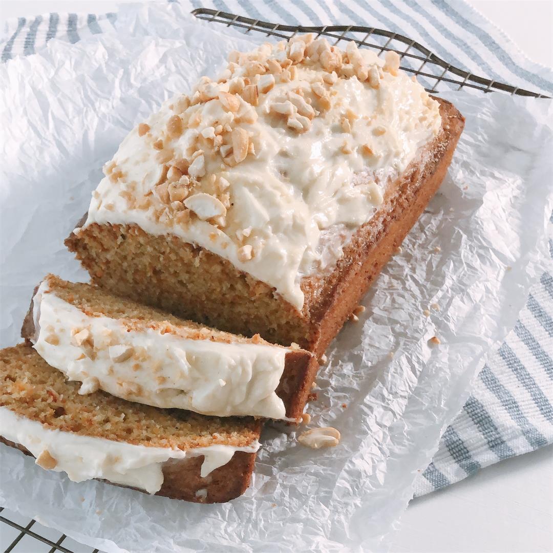 Moist carrot cake with light cream cheese frosting