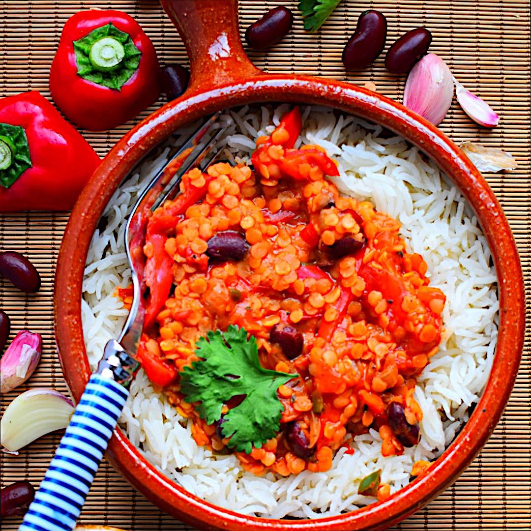 Vegetarian Lentils Chilli Con Carne with Rice