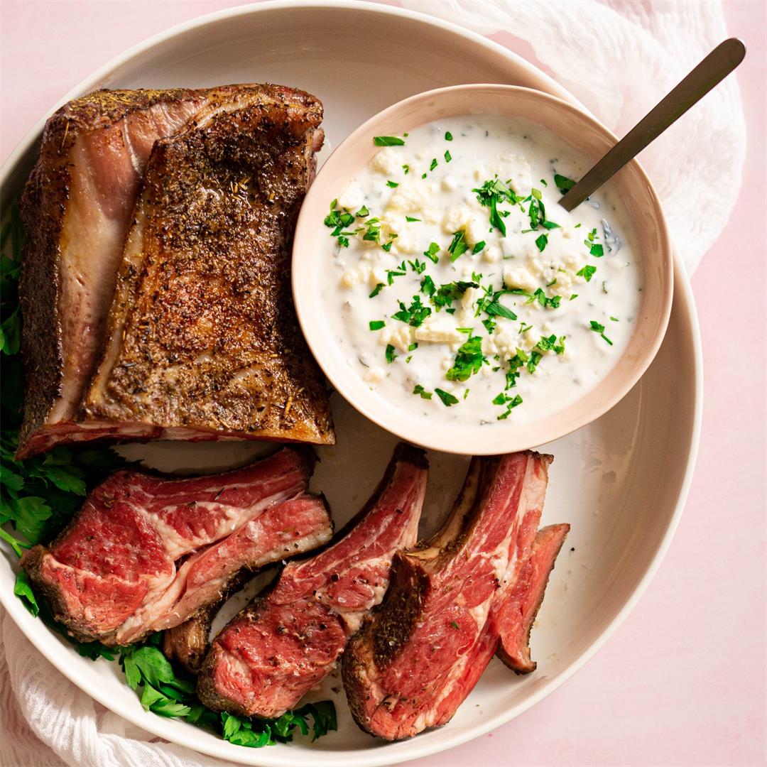 Sous Vide Rack of Lamb with Herby Feta Sauce