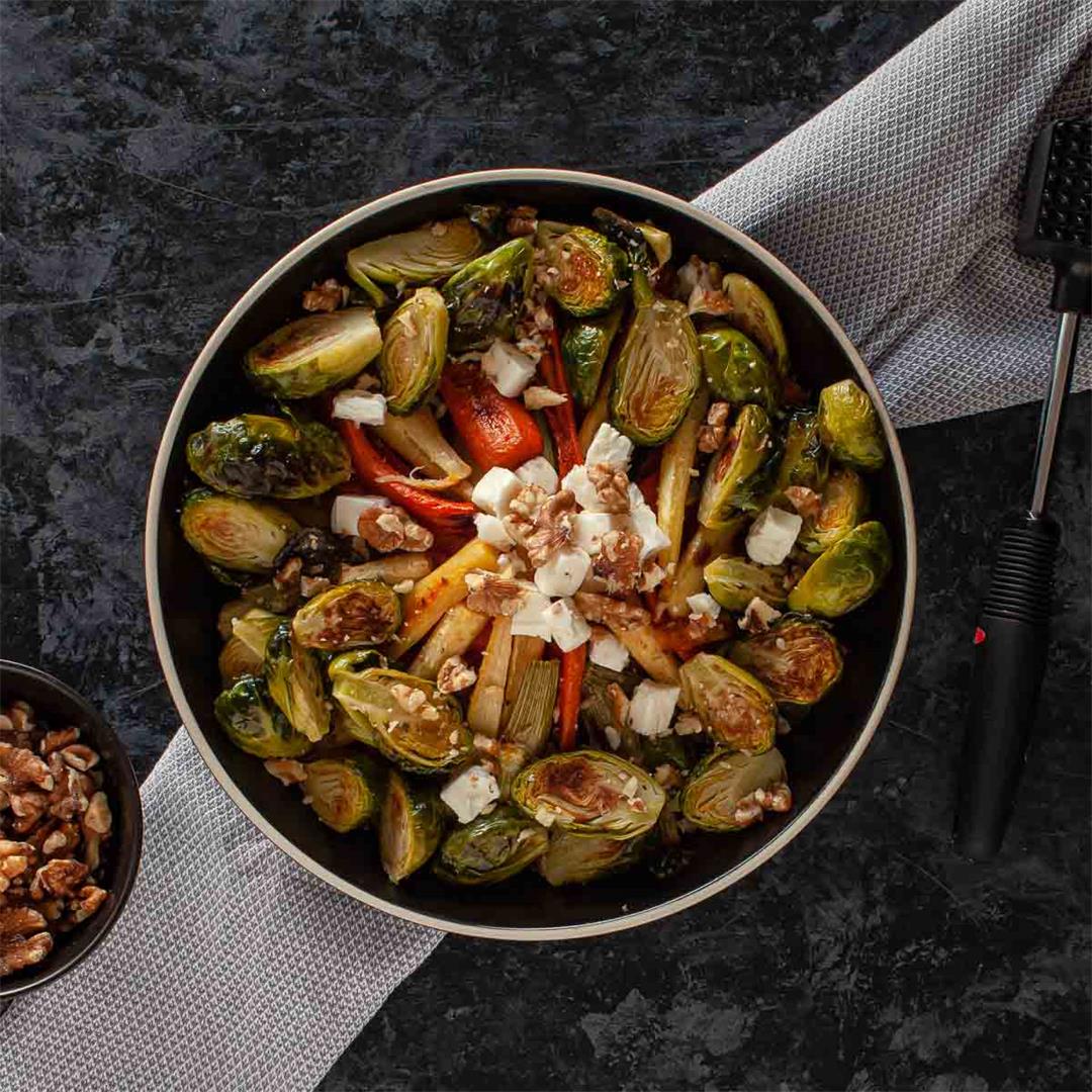 Roast Vegetables Salad with Nuts and Feta