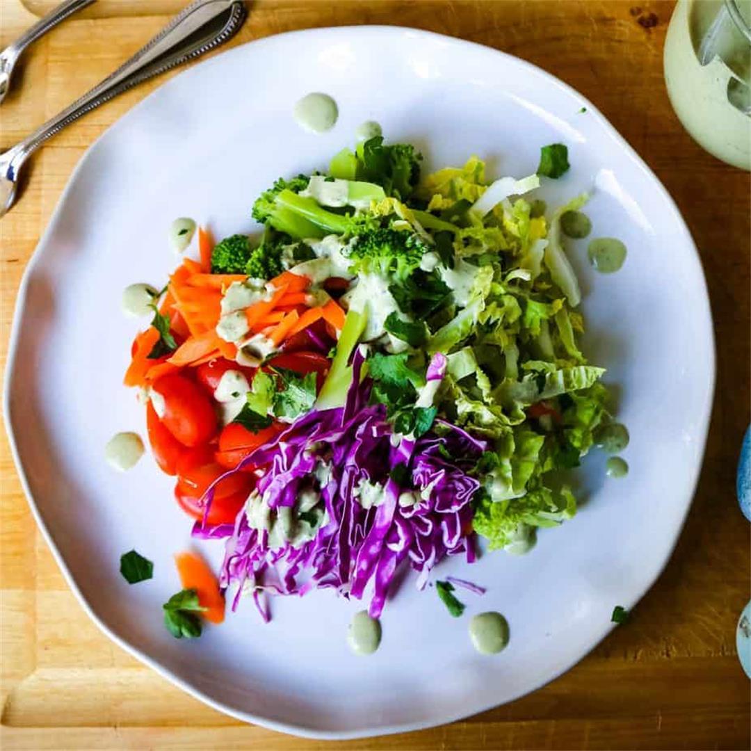 Rainbow Salad and Vegan Green Goddess Dressing Recipe