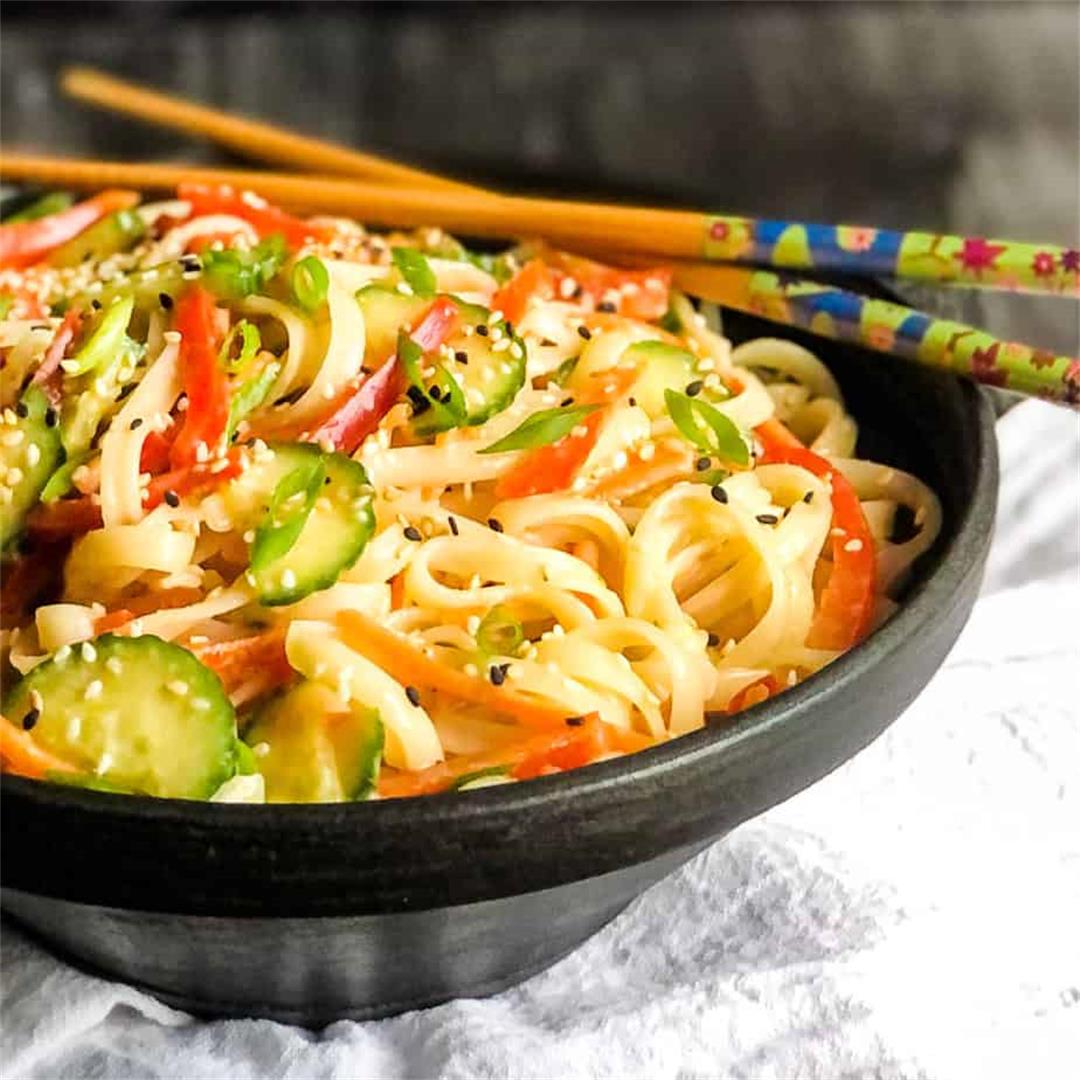 Rice Noodle Salad with Miso Ginger Dressing