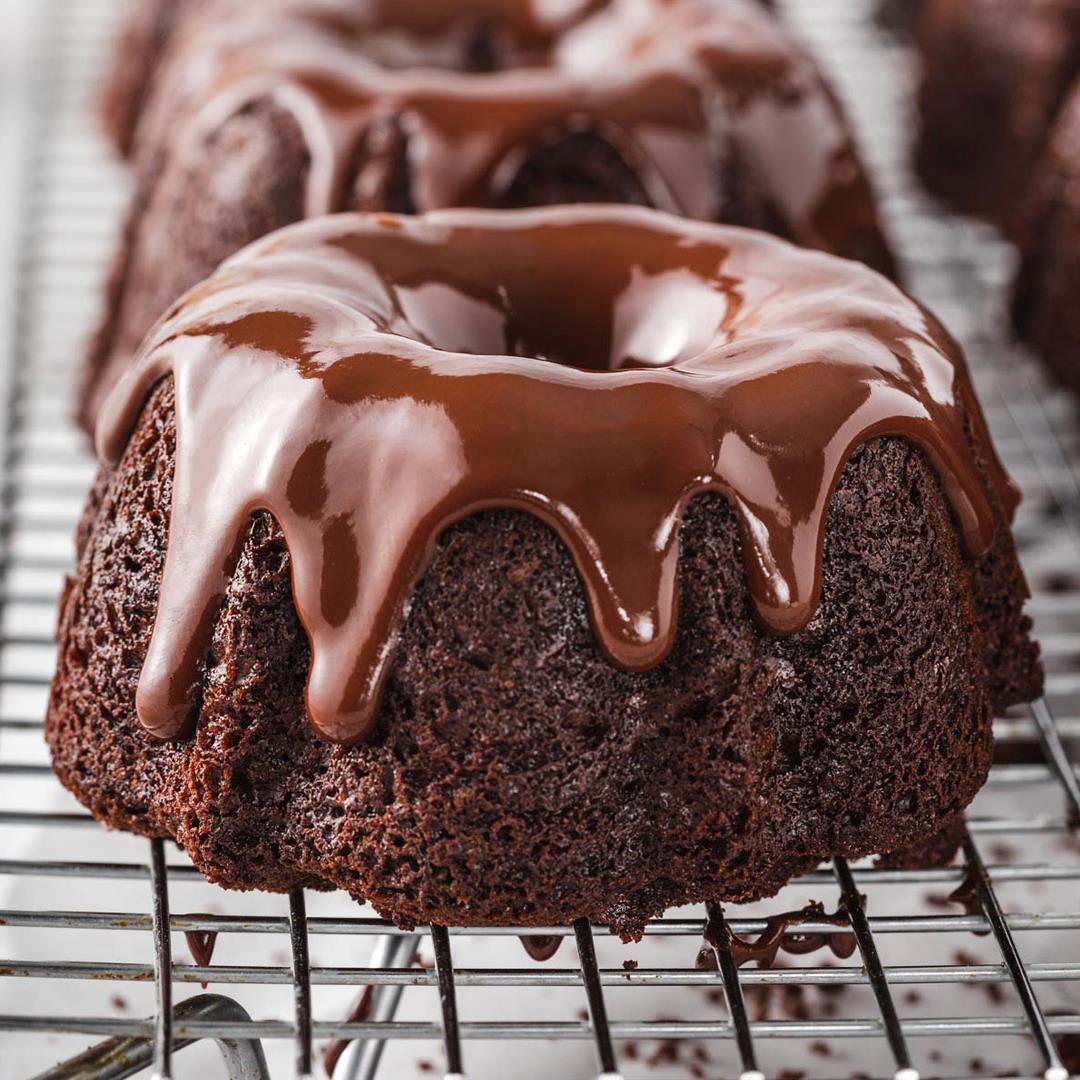 Chocolate Mini Bundt Cakes with Chocolate Ganache