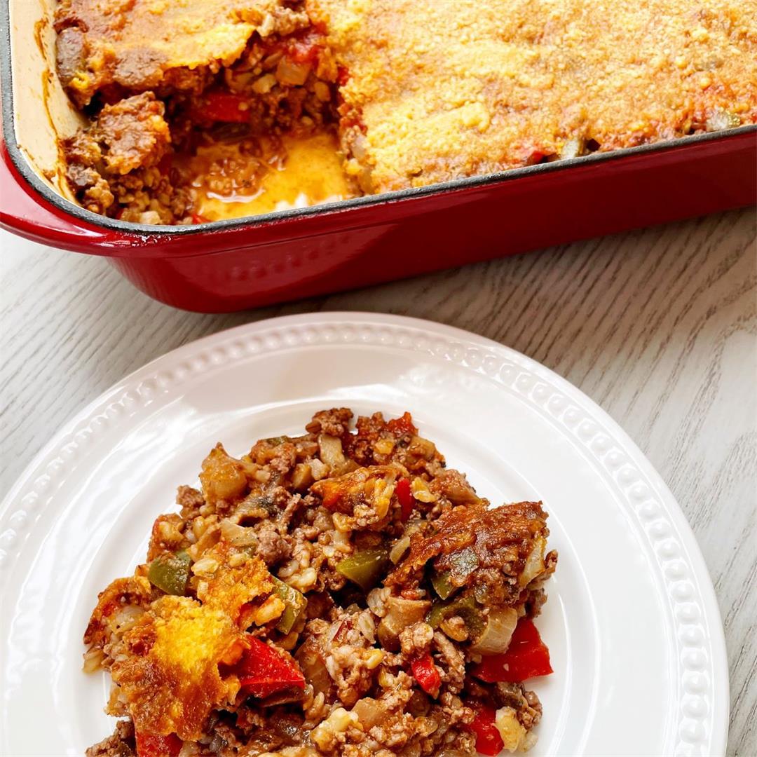 Stuffed Pepper Casserole with Beef and Mushrooms