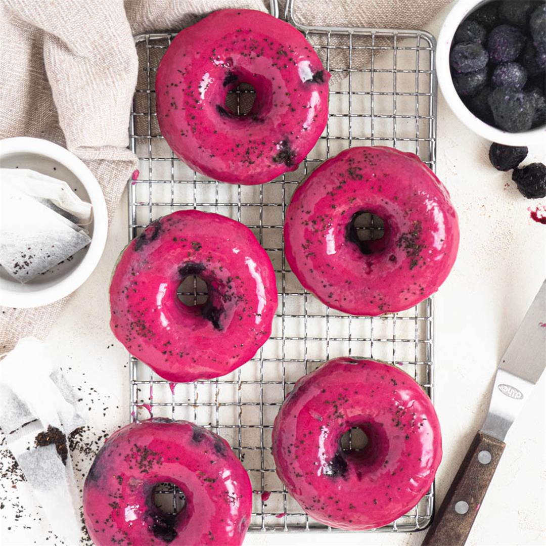 Baked Blueberry Glazed Donuts