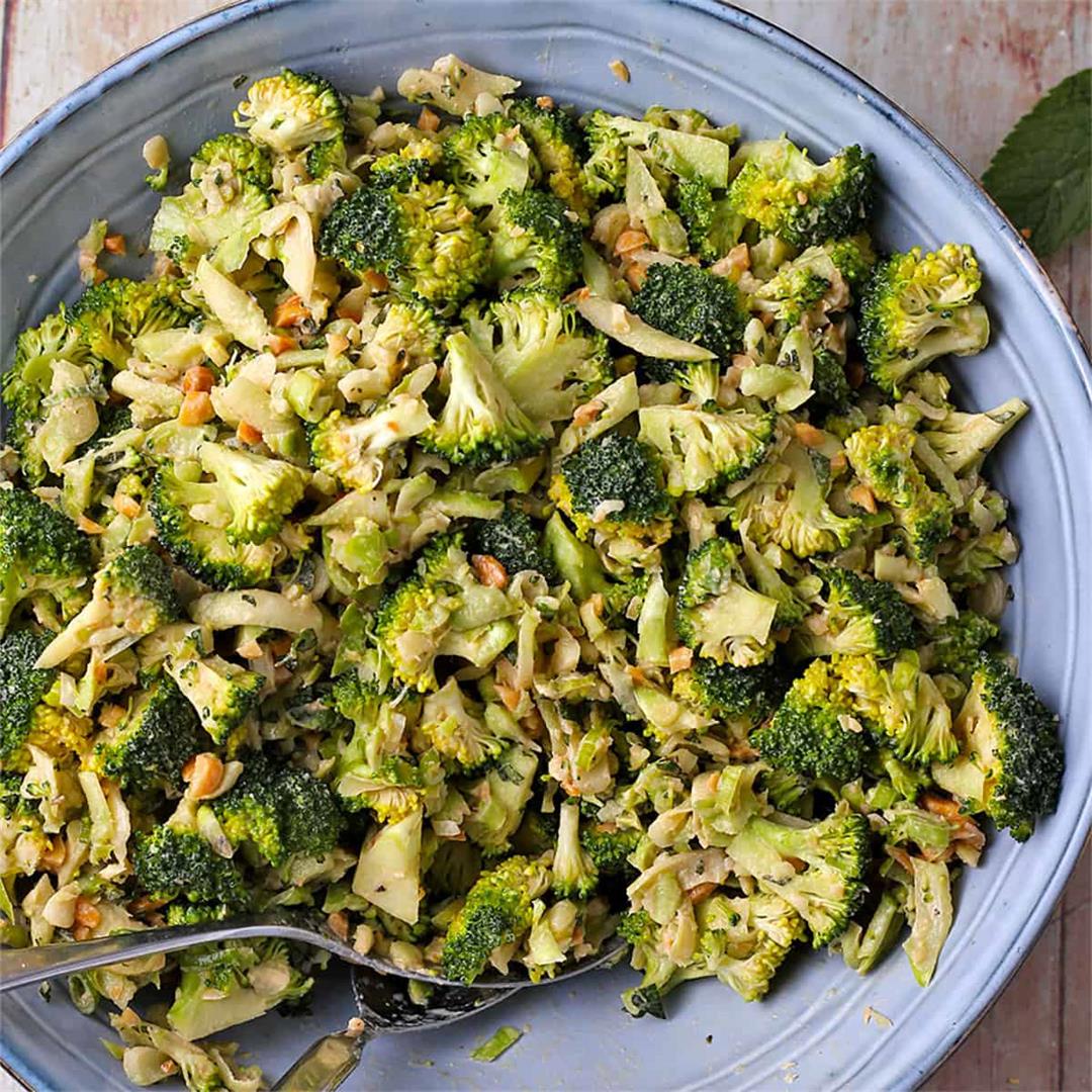 broccoli slaw with tahini-lime dressing (plant-based)