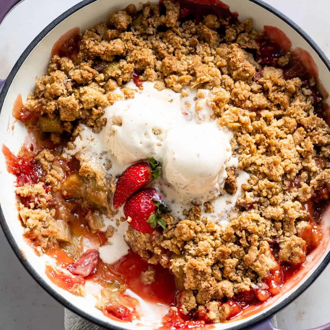 Strawberry Rhubarb Crumble (Juicy & Oat Topped)