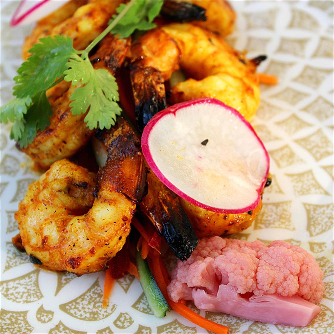 Tandoori shrimp with pickled cauliflower