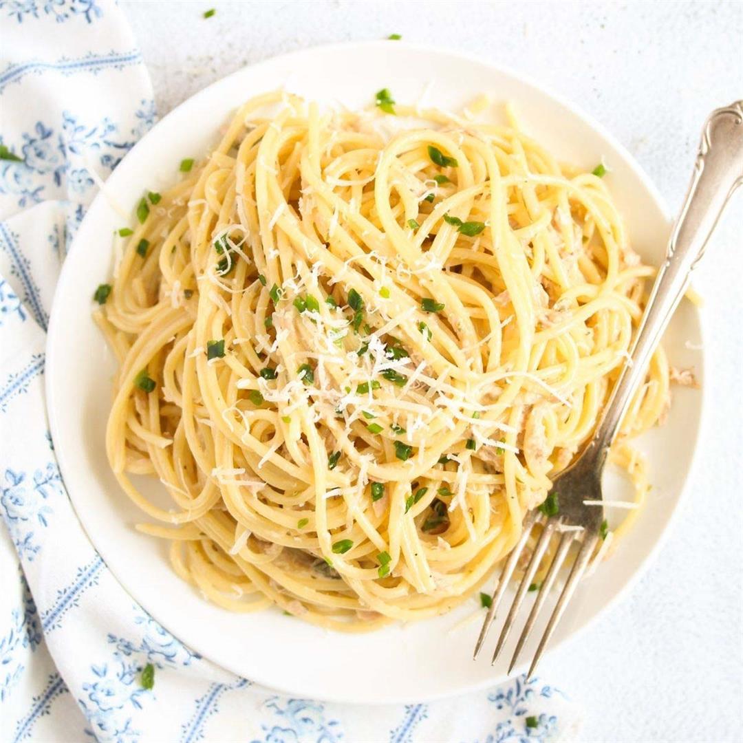 Easy Tuna Carbonara with Capers