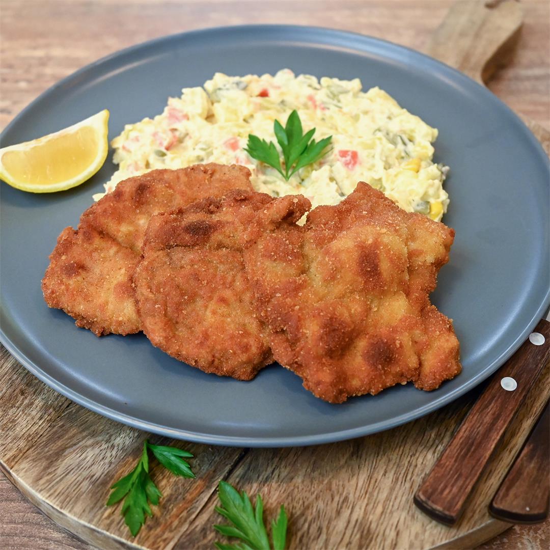 Pork Schnitzel With Traditional Potato And Mayonnaise Salad