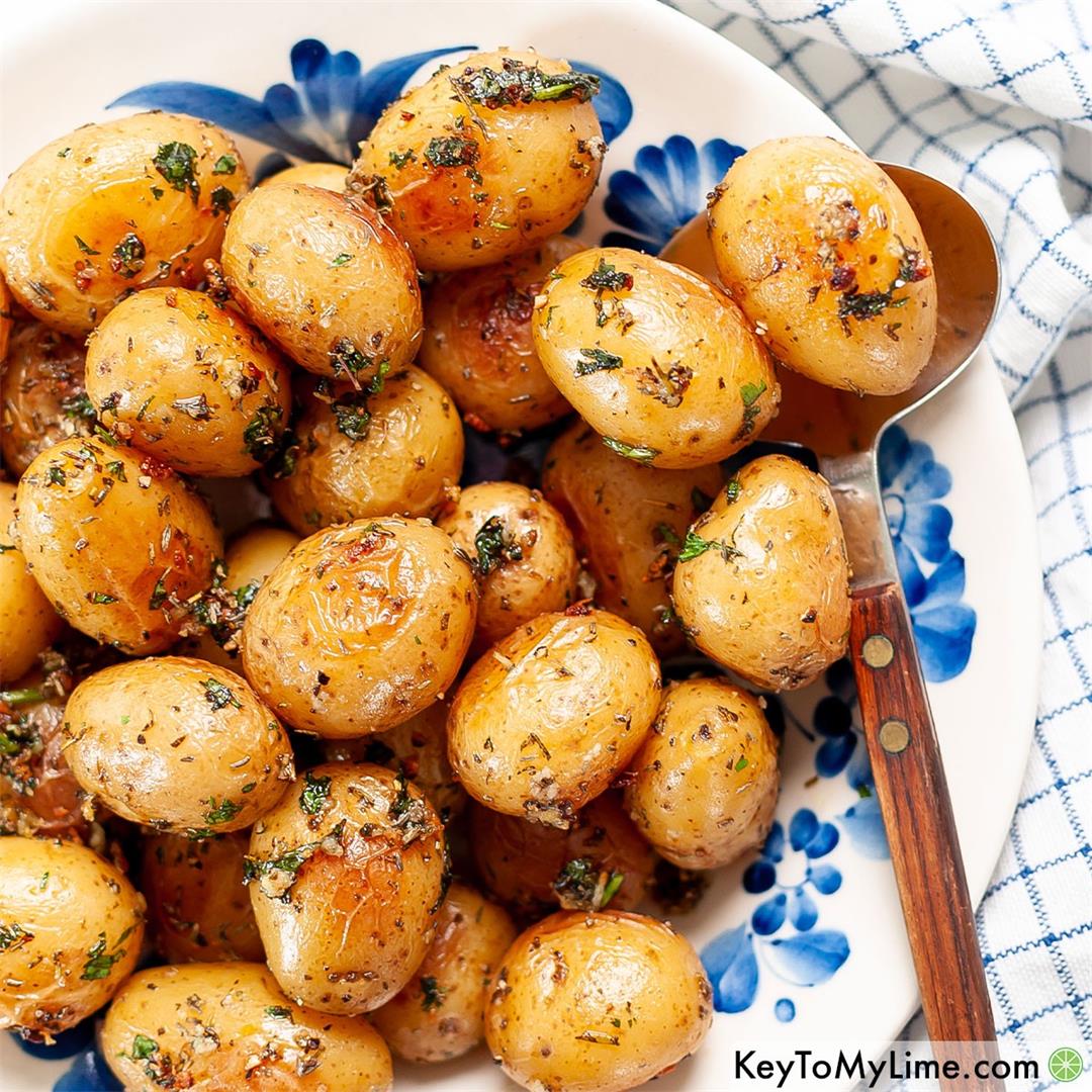 BEST Roasted Baby Potatoes {NO Boiling!}