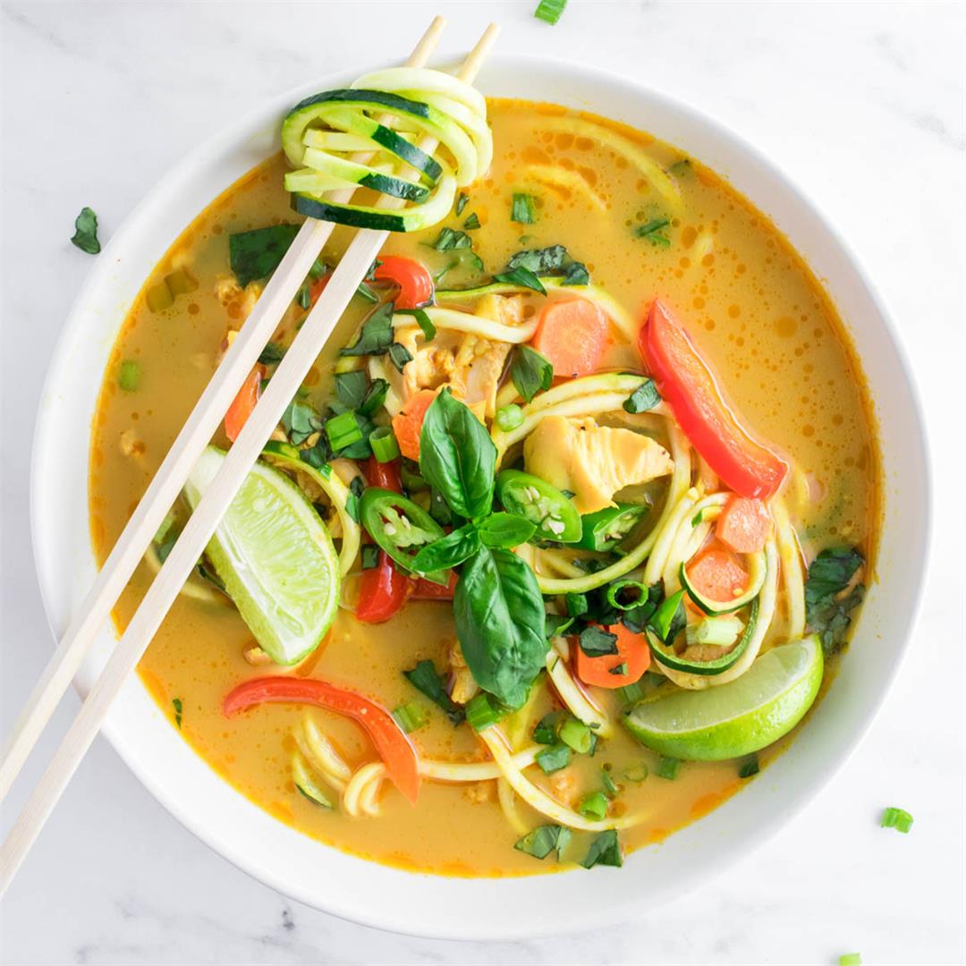 Thai Curry Chicken Zoodle Soup (Keto, Paleo)