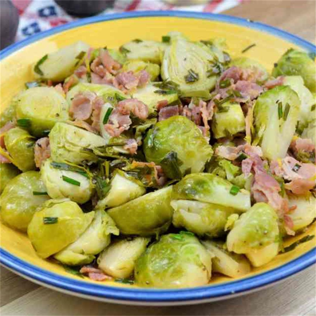 Easy Brussels Sprouts With Lemon-Fried With Smoked Bacon