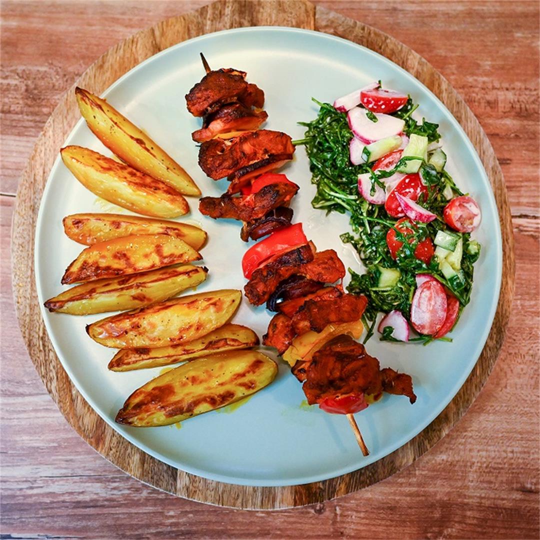 Easy Pork Skewers With Potatoes And Salad