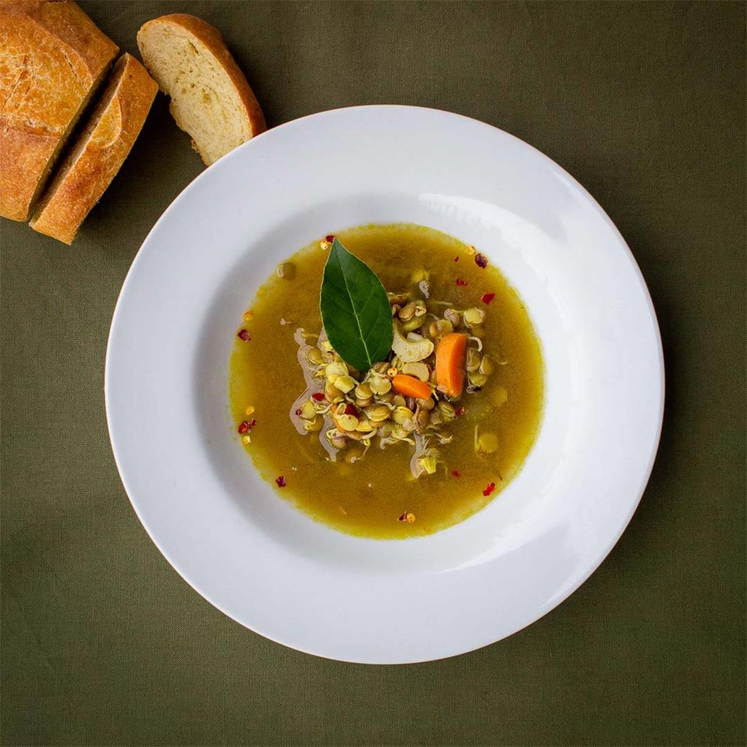 Curried Hearty and Spicy Sprouted Lentils Soup