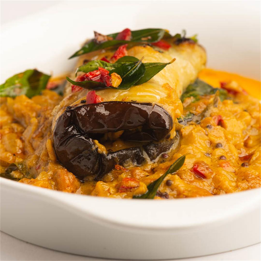Eggplant Stuffed With Curry and Coconut Dal